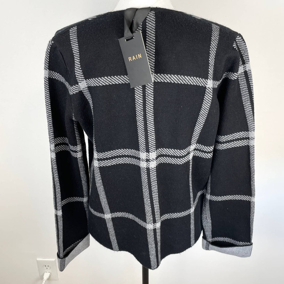 Rain Windowpane Open Front Sweater Jacket In Black Gray Size Small New - Picture 6 of 10